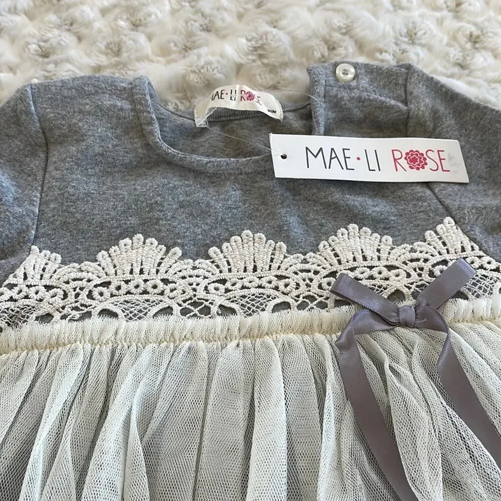 MAE. LI ROSE Baby Party/ Holidays Dress Gray Beige Size 9-12 Months. NWT